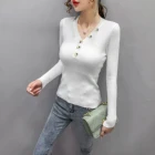 Fashion Casual Solid Color V-neck Women's Autumn Cotton Padded Clothes Women's Knitted Pullover Sweater