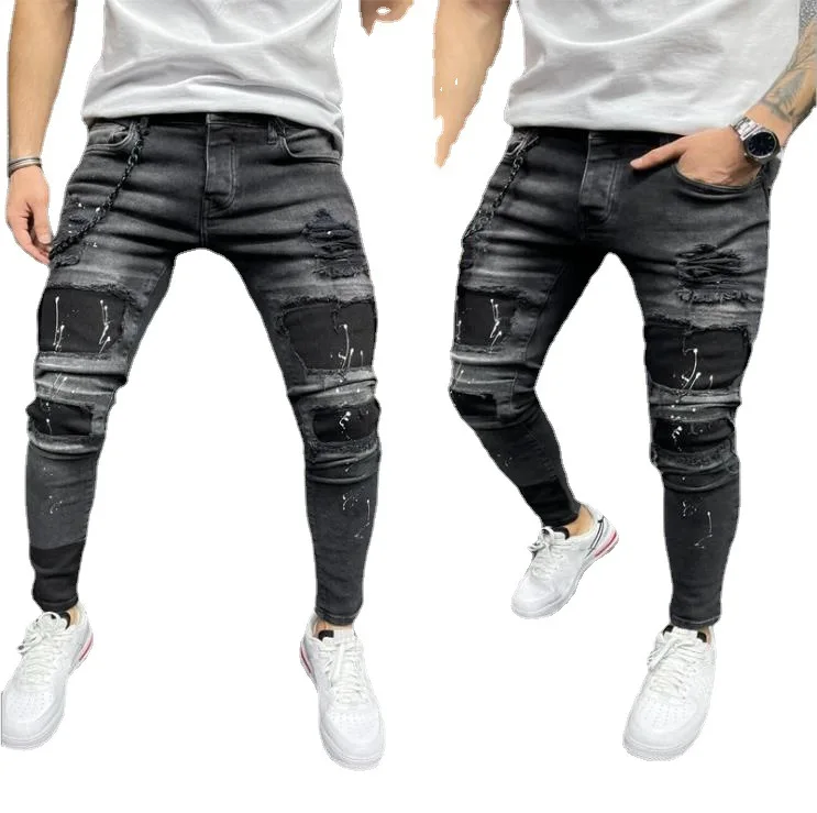 ripped straight jeans mens