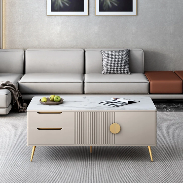 Modern Stainless Steel Luxury End Table Home Furniture Italy Design Latest Teapoy With Drawers MDF Coffee Table