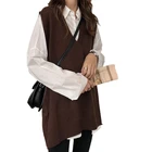 Long Vest Deep V Neck Spring Autumn Long Knitted Solid Vest Sleeveless Sweater Vest For Girl