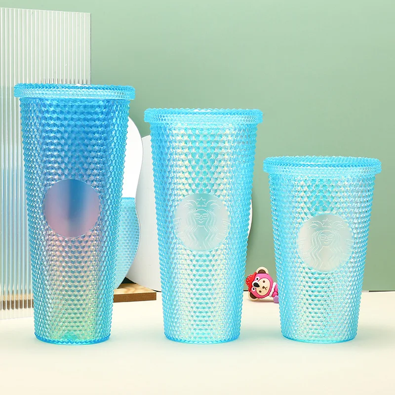 Eco Friendly Clastic cups with lids diamond durian cup with lid and straw double wall plastic cup