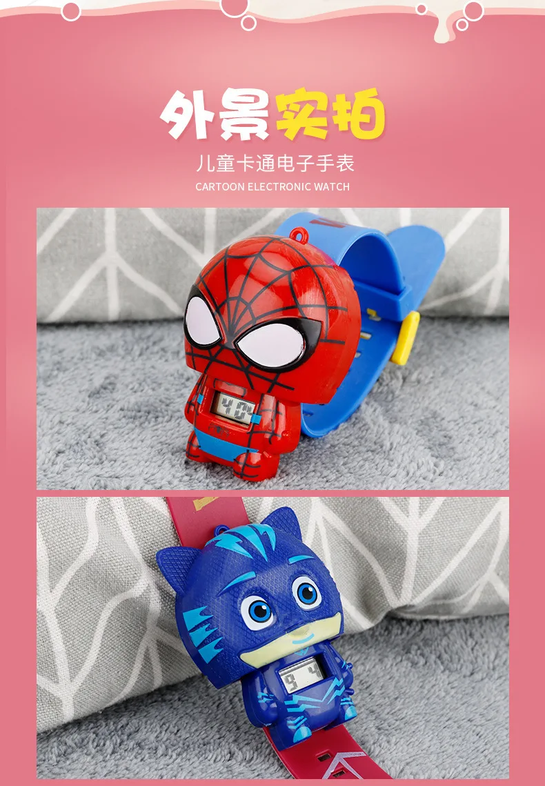 Hot selling Kids watch  Transformation toys for kids in Marvel cute shape  Spider-Man Q version children's toy gift