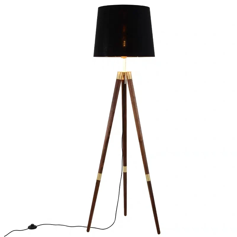 oak wood tripod floor lamp brass