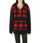 New Arrival Women Buffalo Plaid Sherpa Fleece Pullover Hoodie