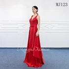 Evening Gowns MJ123 Custom Logo V Collar Sleeveless Red Pleated Long Party Formal Dresses Evening Gowns