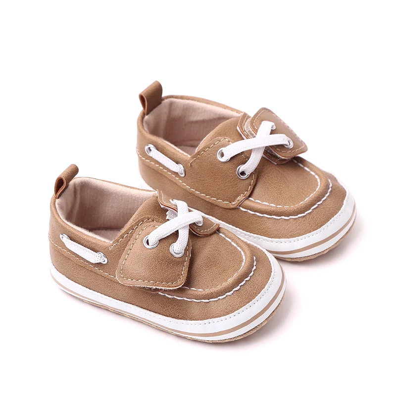 Comfortable Soft-soled PU Leather Top Solid Color Shoelaces Decorate Baby Spring and Autumn Shoes for Boys manufacture