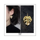 Earrings Wholesale New Bohemian Summer Color Big Monstera Leaf Earrings Hollow Double Palm Leaf Earrings Set