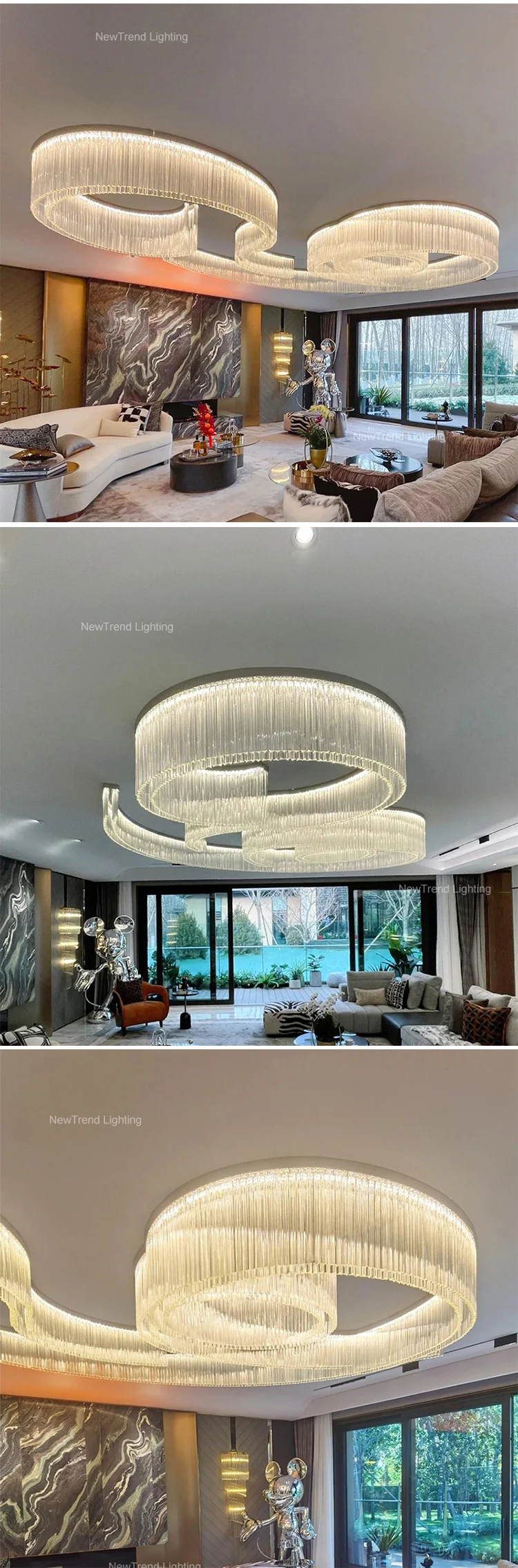 cpl 383 bespoke lighting luxury indoor decoration hall hotel lobby banquet glass ceiling led ring chandelier-2