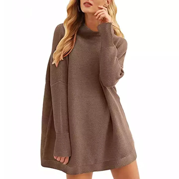 Wholesale Clothing Cotton Women Long Sleeve Knit Dress Customized Casual Sweater Dresses