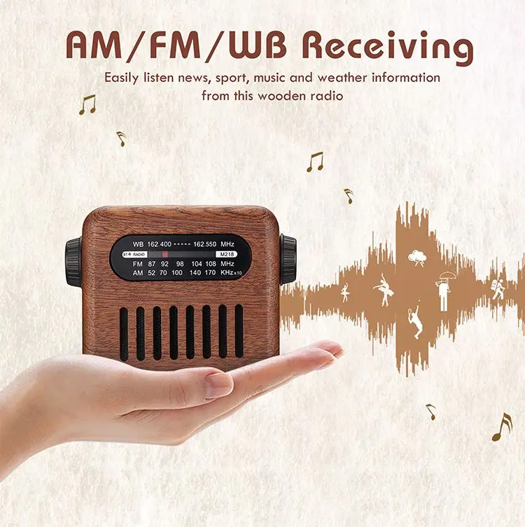 Radio Wave Build-In Battery Box Am Fm vintage mini Radio BT Speaker with USB