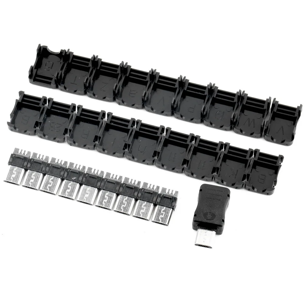 Negro 10pcs Alta calidad Ligero y simple montaje Micro USB T Puerto Macho 5 Pin Enchufe Socket Conector Cubiertas de plástico para bricolaje 