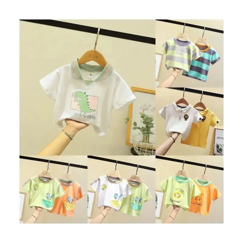 stylish cute cartoon animal contrast color short sleeved top 2019 summer kids clothing printing t-shirt for boy