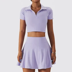 V-neck Sporty Polo Shirt Skirt Spring Nude Tennis Suit Set Women's Outdoor Sports Bra Running Breathable Yoga Suits