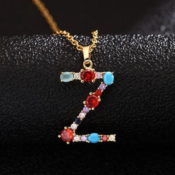 diamond cuban link chain Custom gold plated 26 arabic alphabet letter a k v z initial name plate baguette necklace