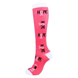 Custom Pink Ribbon Breast Cancer Nurses Knee High Socks Colorful Women Customized Medical Compression socks