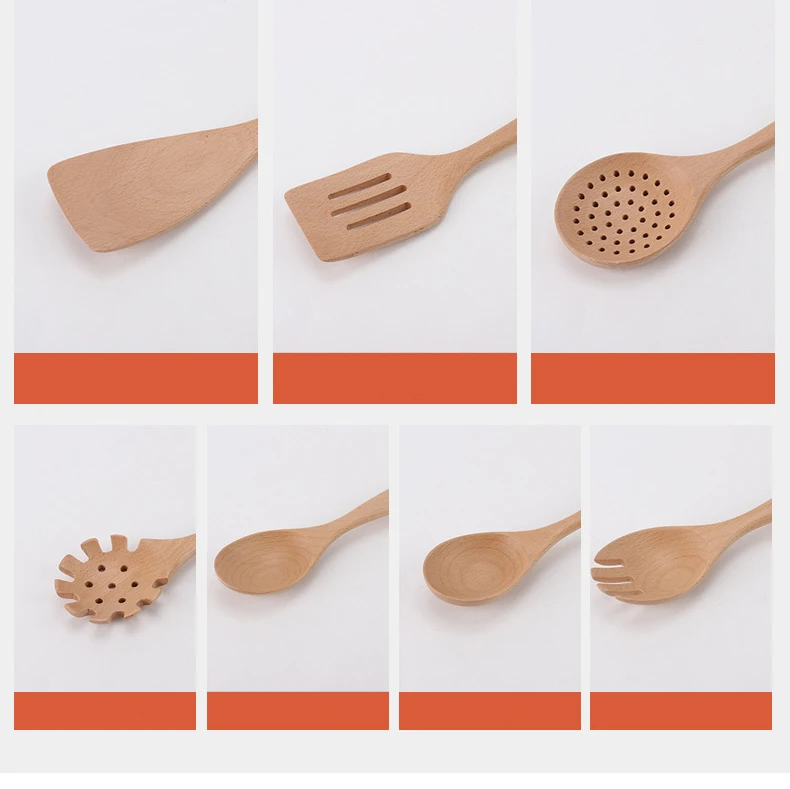 Wooden Spoons for Cooking Nonstick Wood Kitchen Utensil Cooking Spoons Natural Wood Kitchen Utensils Set Of 7 PCS