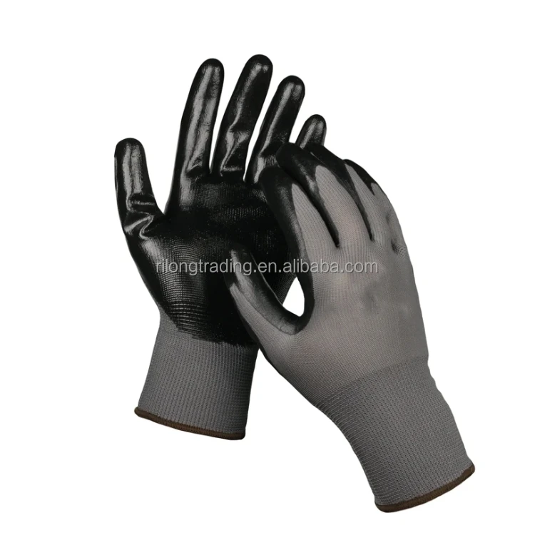 Black Nylon Shell Grey Nitrile Coated Glove Buy Nitrile Coated Gloves