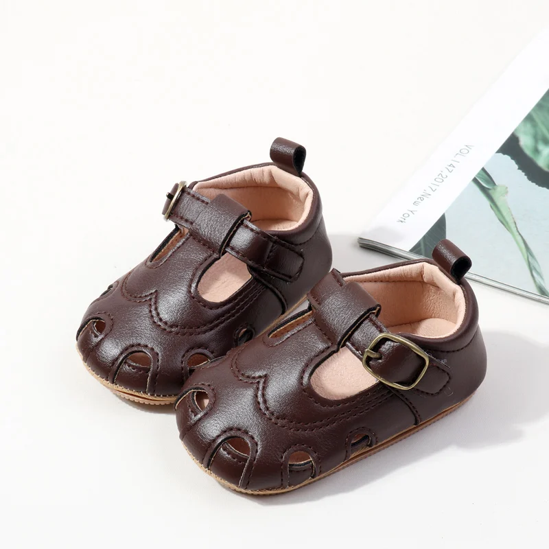 High Quality Baby Girl Toddler Formal Shoes Summer Loophole Design Small Leather Flat Breathable Anti-Slip Solid Pattern factory