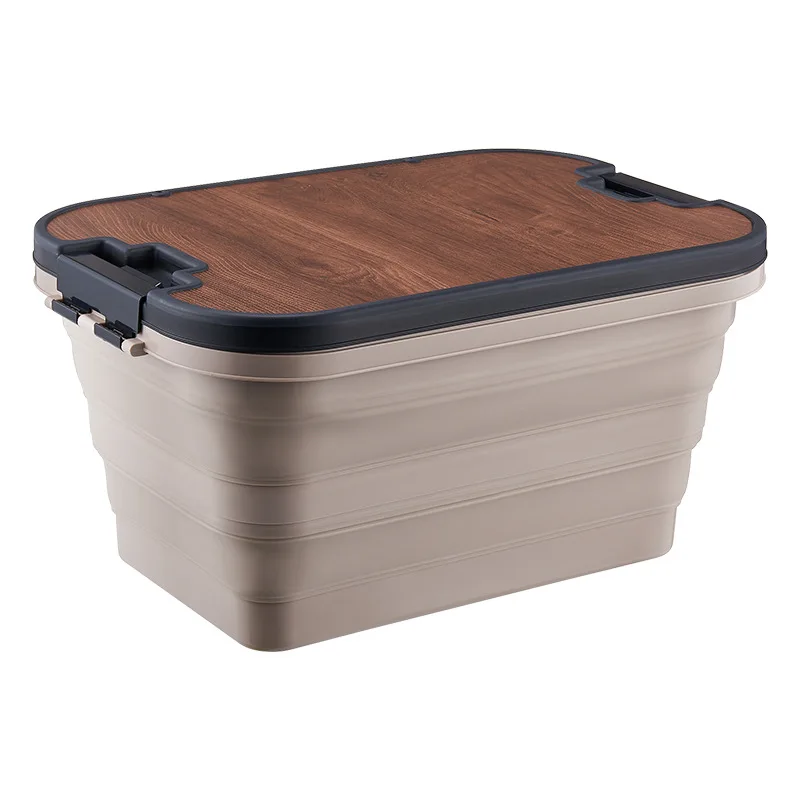 Wholesale Outdoor Folding Box Picnic Basket OEM ODM Storage Box Wooden Lid Thickened Multifunctional Camping Car Storage Box