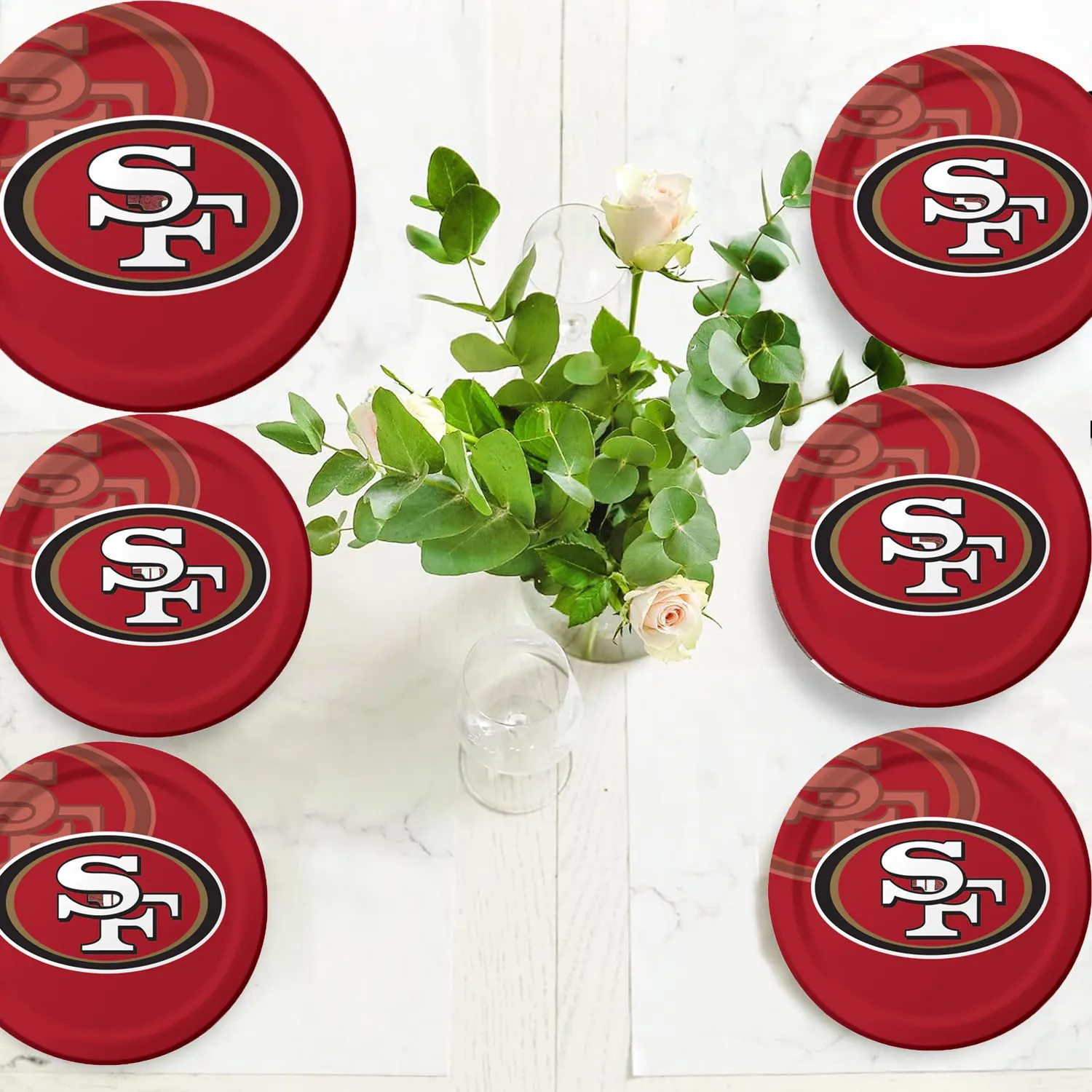 Customized SF Team Football Party Tableware Set Disposable Paper Plates Disposable Paper Napkins Disposable Cutlery 82pcs/set