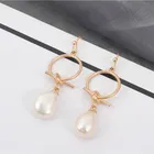 Shell Hoop 2020 Plated Letter Shell Hoop Baroque Pearl Drop Earrings