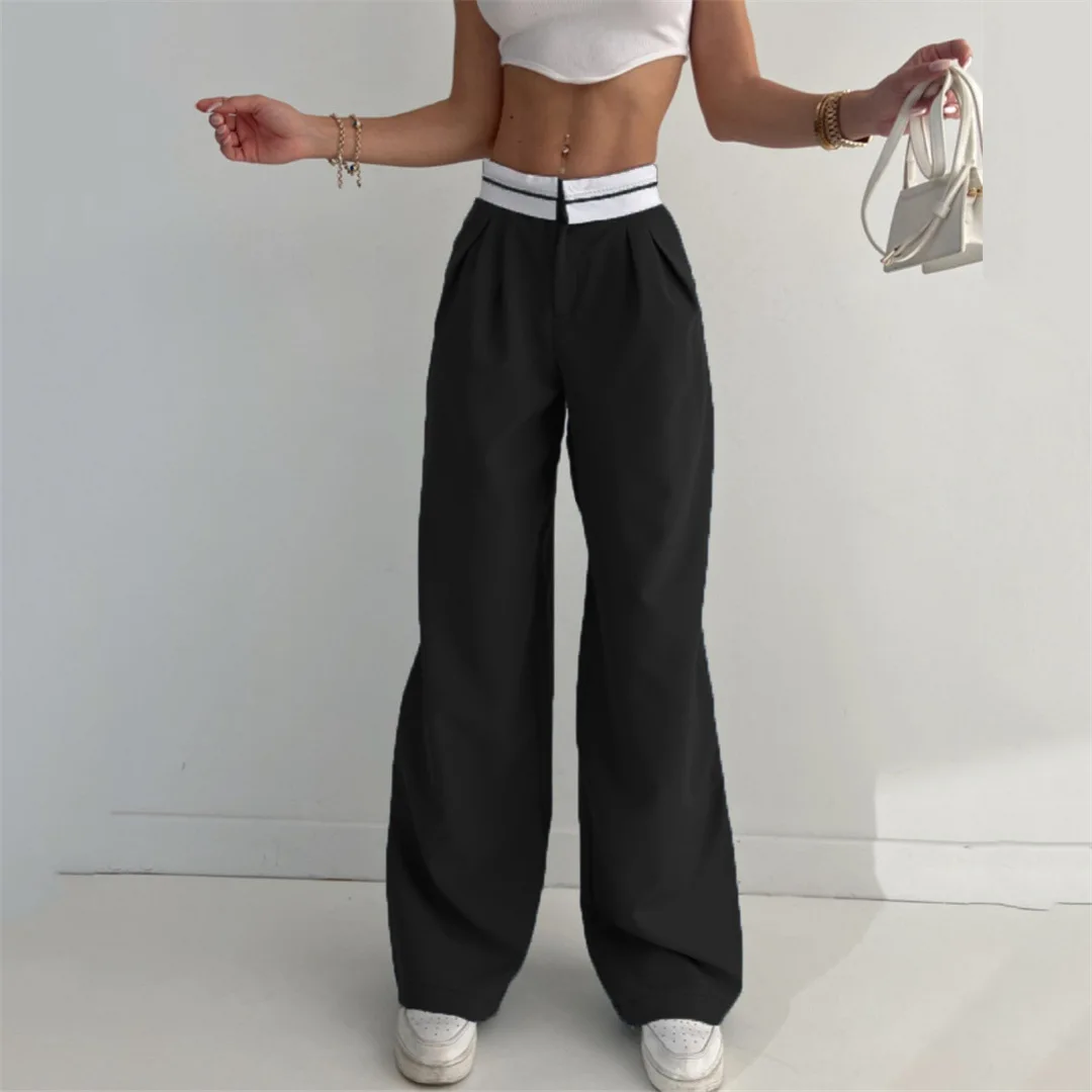 Multi Color Solid Women's Wide Leg Pants High Waisted Business Work Trousers Long Straight Suit Sexy Straight Casual Trousers details