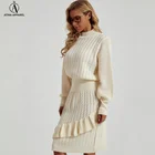 2021 New Arrivals Fashion Winter Casual Blouse Pullover Women Sweater Ruffled Dresses