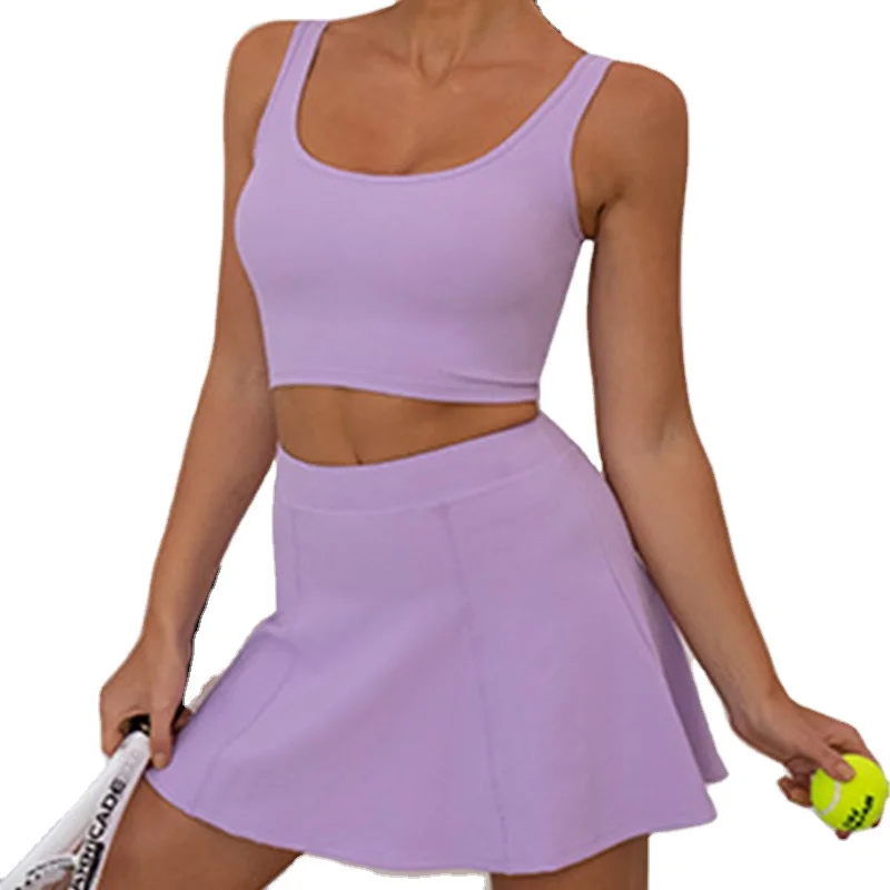 Women's Outdoor Golf Sets Quick Drying Crop Top Halter Bra Skirt 2 Pieces Tennis Wear Skirt Set Women Sportswear Fitness Wear
