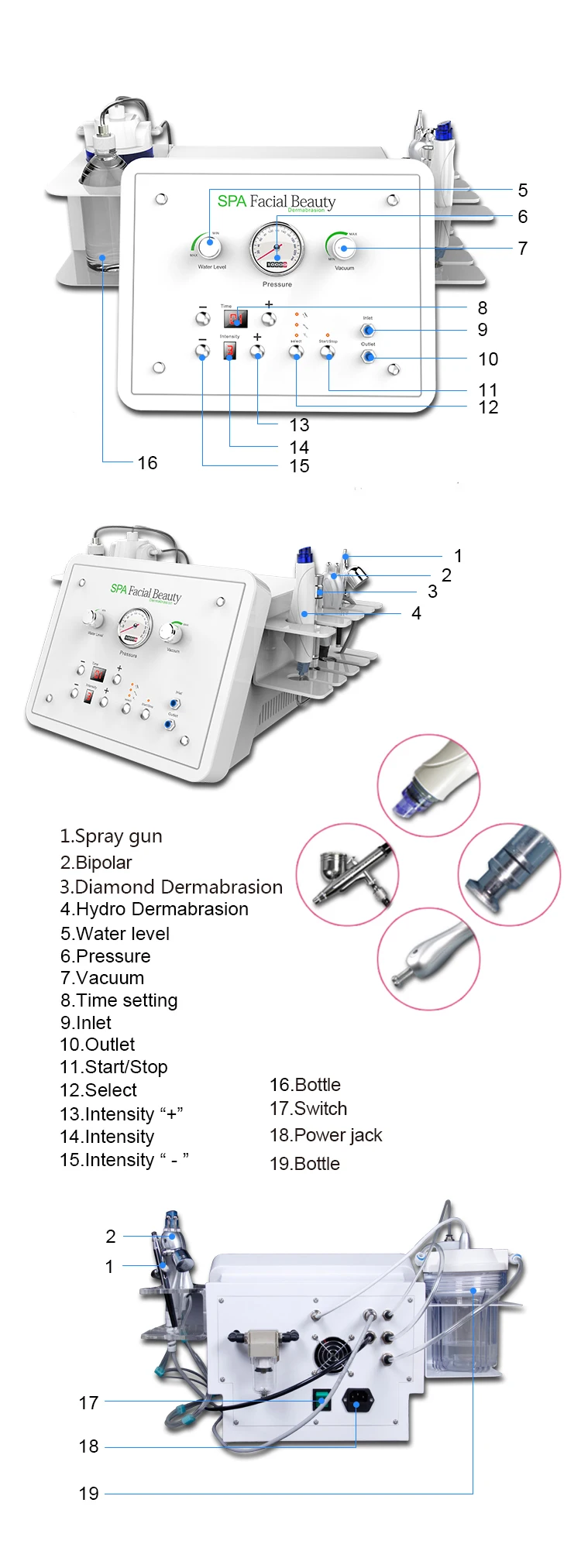 Hydro Facial Machine Professional Hydro Dermabrasion BIO Infusion Diamond Tip System 14 Aqua Hydrodermabrasion Facial Skin Care Deep Cleansing Peeling Pores Treatment Hydro Microdermabrasion Hydra Beauty Machine