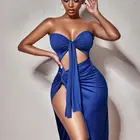 Skirt Hot Fashion Women Tube Dress Bandage Sleeveless Midi Dress Solid Split Skirt For Girls