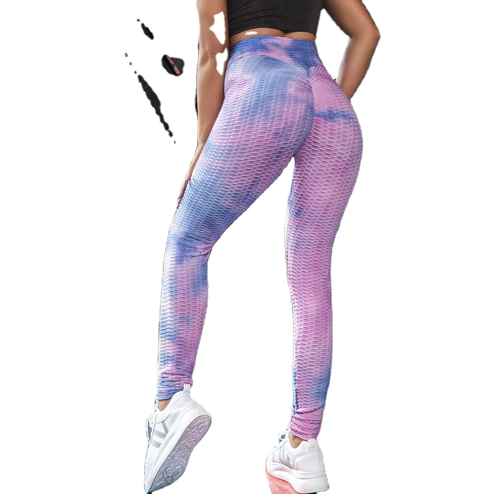 Tie dye Gym Leggings with Print Popular Women yoga Pants Summer OEM Custom print Logo Style yoga sports training pants