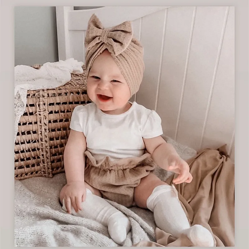 Baby Cotton Gilrs Elastic Knot Headbands Nursery Beanie Kids Cap 