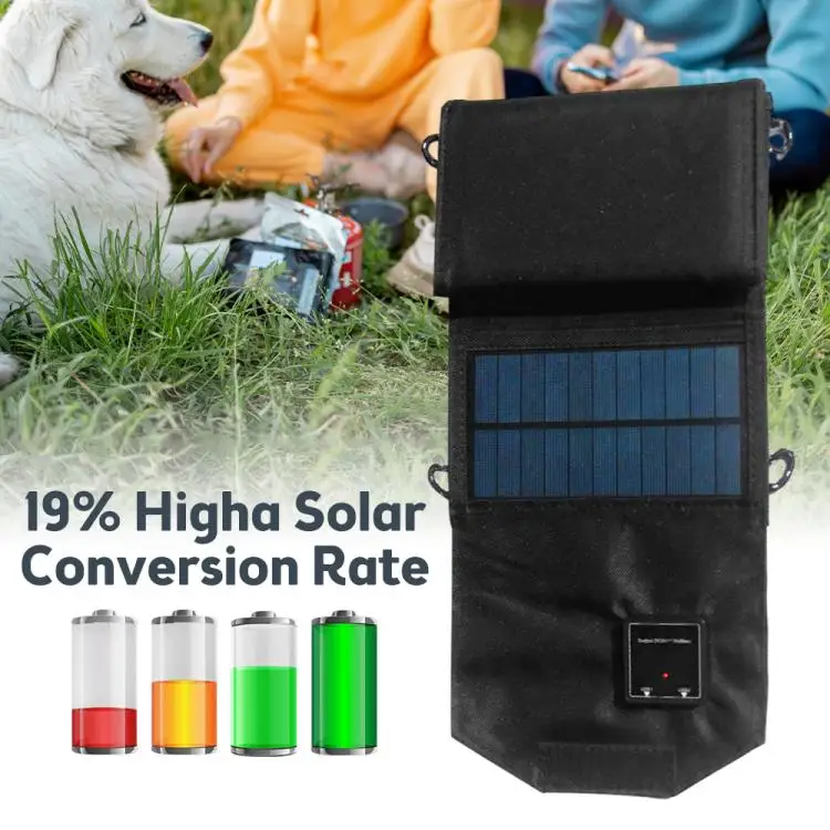 12W Portable Foldable Solar Panel Charger Dual USB 5 Volt Waterproof High Efficiency Foldable Solar Battery Charger with 2 Carab