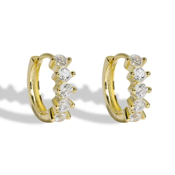 Wholesale Fashion Jewelry 925 Silver Zircon CZ Gold Plated  Women's Accessories  Hoop Huggie Earrings