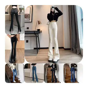 2023 Pants Women's Fold Bottom Pants Wide Legs Women's Denim Thin High Waist Tight Pencil Pants Elastic Women's Jeans