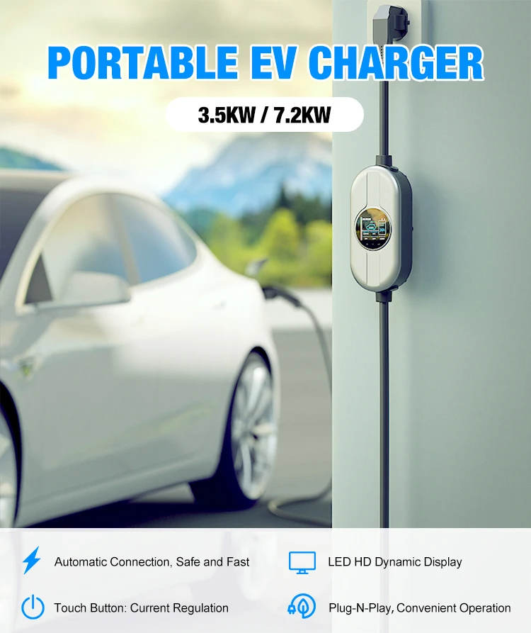 Eu Portable Ev Charger Type 2 Ev Fast Charging Stations 10 32a 7 2kw