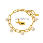 Gold 18k Gold Plated Stainless Steel Personalized Custom ODM OEM Tag Flat Disc Branding Logo Charm Customized Jewelry