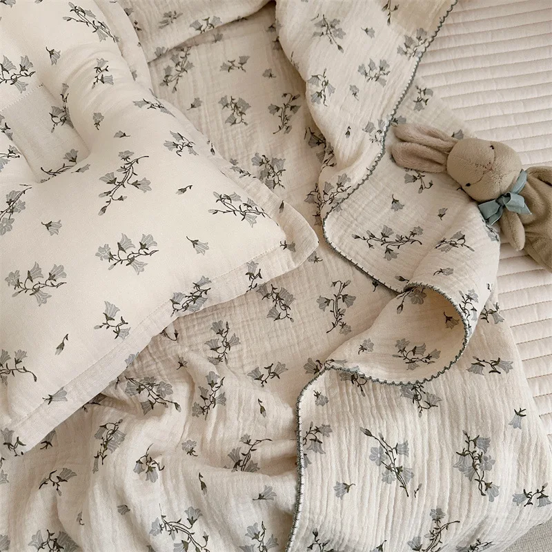 Baby Swaddle Blankets 4 Layer Muslin Cotton Blanket Floral Pattern Neutral Receiving Blankets Soft Breathable Swaddling Wrap