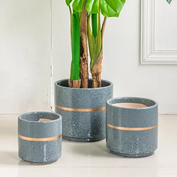 Cheap Sale Grey Round Shape Modern Ceramic Face Pot Bonsai Wholesale