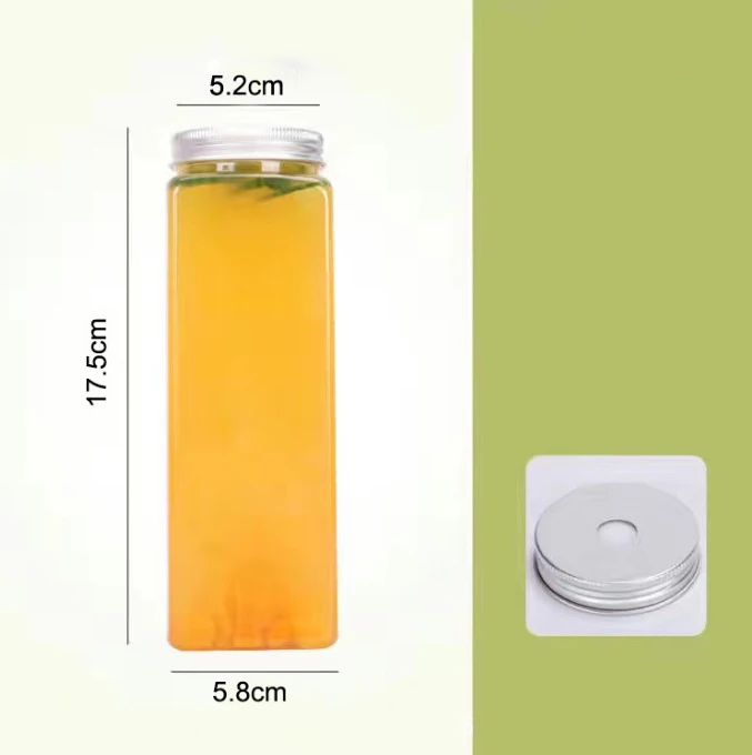 product 500ml rectangular milk tea bottle with aluminum cap plastic wide mouth disposable juice bottle-28