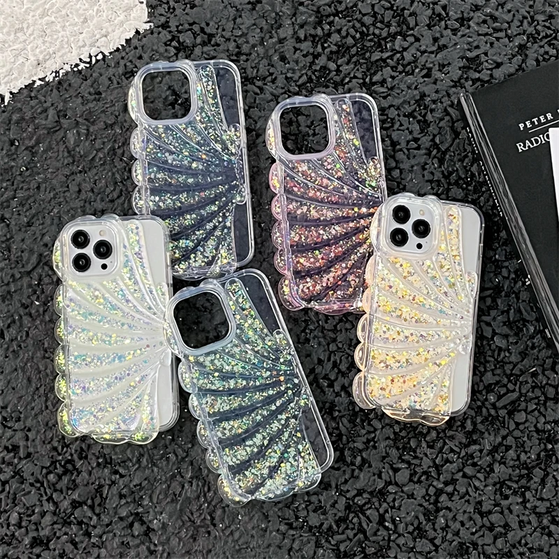 Luminous Noctilucent Night Glow Glitter Resin Shell Pattern Cover Back Phone Case for iPhone