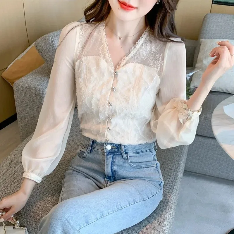 Fashion Design Sexy Tulle Long Sleeve Women casual shirt elegant women's blouses Shirt Clothing Quantity Summer Embroidered Anti