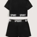 DIDIBUBU 95% Combed Cotton 5% Spandex Girls Letter Tape Detail Tee And Biker Shorts Clothing Sets