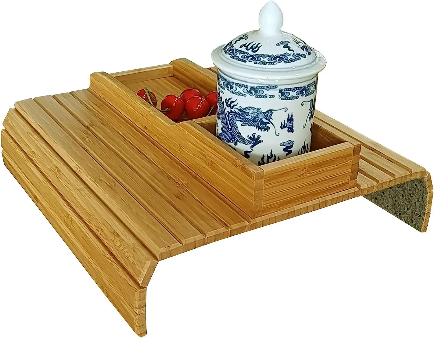 product wholesale hot selling products 2025 foldable bamboo sofa arm serving tray table couch cup holder for drinks snacks and remotes-0