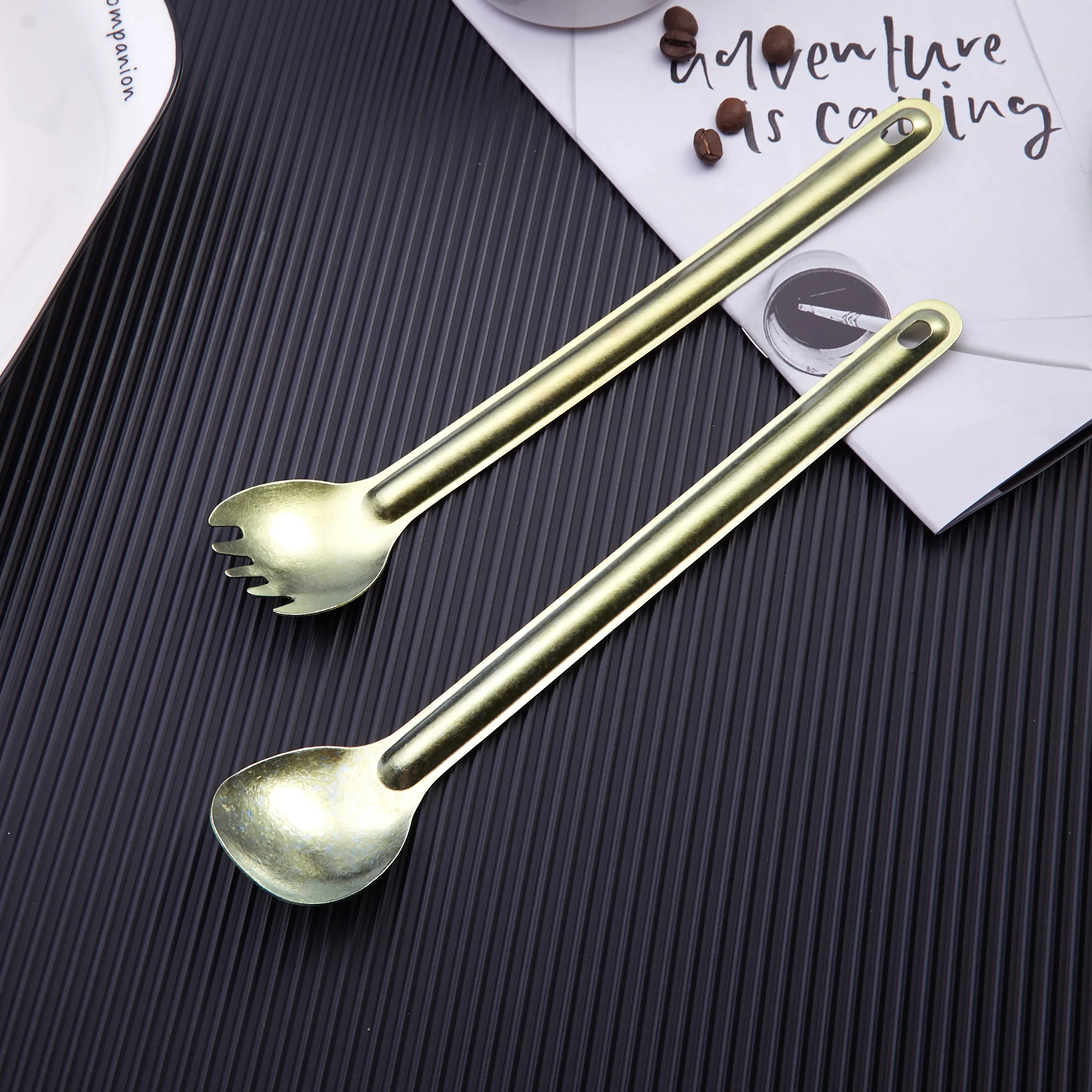 Titanium Spork Spoon Long Handle Outdoor Camping tableware Picnic Accessories