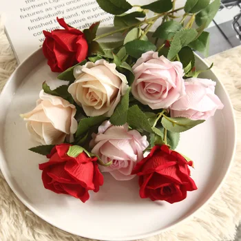 E-L011 Wholesale Silk Roses Red Pink Artificial Single Rose Flower For Wedding Party Home Decoration