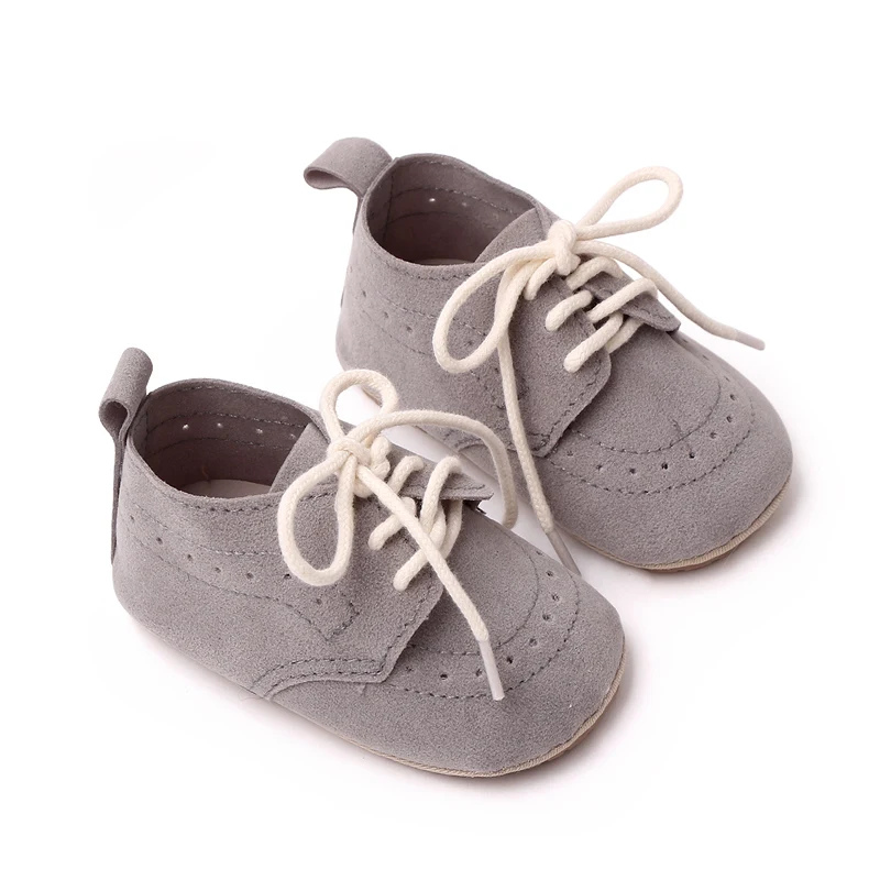British Style Solid Color Sanded Leather Baby Non-slip Bow Front Lace-up Toddler Shoes details