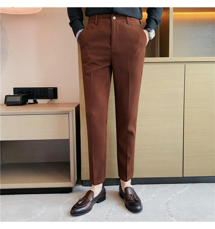 Popular new casual dress pants solid color nine-point pants fashion men's dress pants