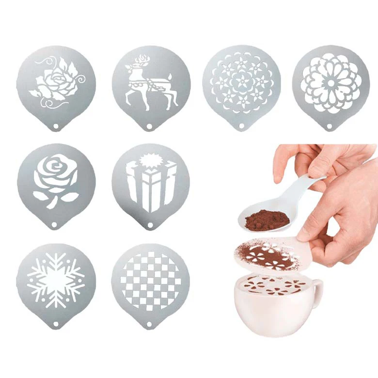 Coffee tools Composite Design Art Barista Template 304 stainless steel latte coffee art decorating stencil for Cafe