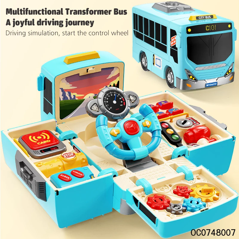 Deformation car driving simulator toy baby bus cartoon kids steering wheel simulation toy